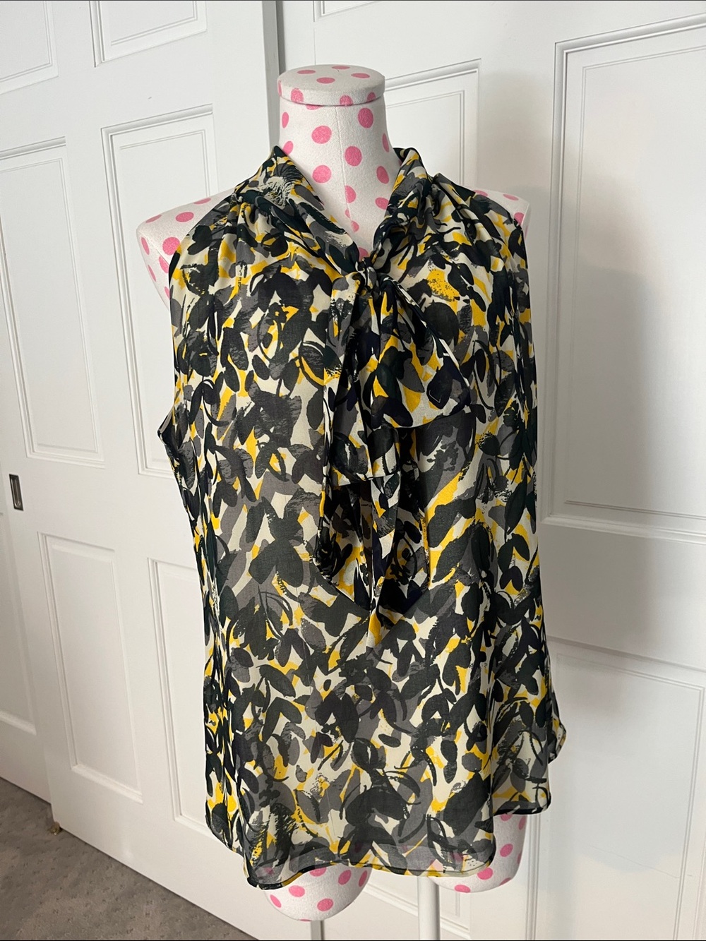 Banana Republic Yellow and Black Floral Tie-Neck Camisole